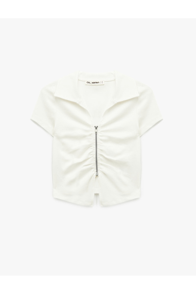 Koton Slim Fit Short Sleeve Classic Collar Zipper Detail T-Shirt