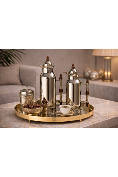 REFAN 🫖✨ طقم ترامس ريفان الفاخر – قطعتان نيكل لماع بلمسات خشبية (سعة 1 لتر +...