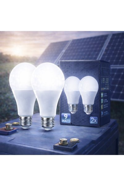 kialed 2'li 9W E27 12V 24V DC LED Ampul Beyaz Işık | Solar – Akü Uyumlu
