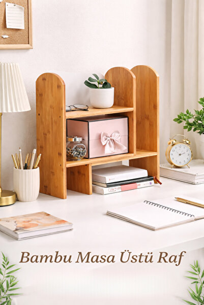 welcomein Bambu Masa Üstü Raf Düzenleyici – 3 Katlı Kitaplık ve Ofis Organize...