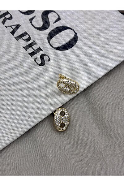 Hedef Bijuteri Gold Color Oval Button Model Zircon Stone Earrings Cm135