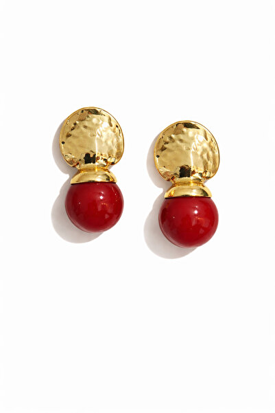 PABALAS Women's Gold Textured Red Ball Dangle Earrings