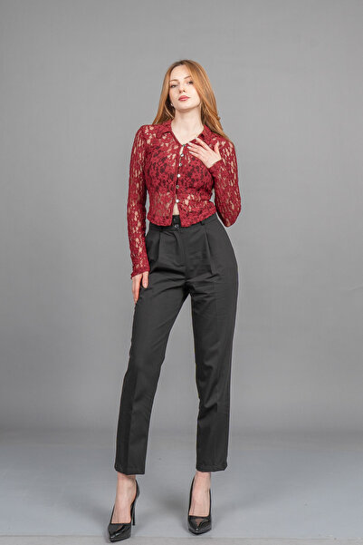 MissVina Shirt Collar Long Sleeve Buttoned Tulle Blouse 70051