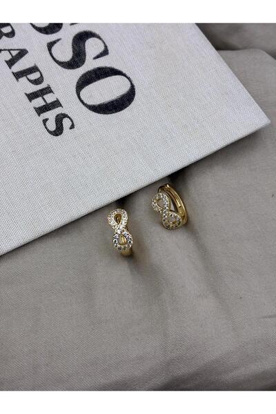 Hedef Bijuteri Gold Color Infinity Detailed Zircon Stone Earrings Cm129