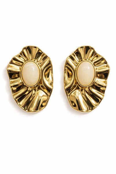 PABALAS Women's Gold Color Oval Shaped Stone Nail Earrings