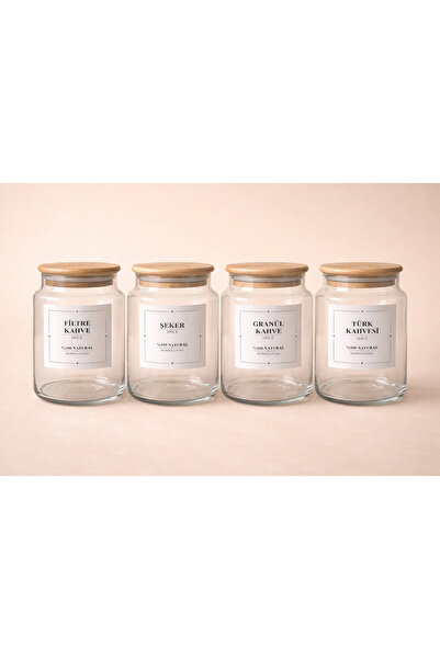 Durina Living Set of 4 850 ml Glass Jars with Wooden Lids |   Sugar Granulate...