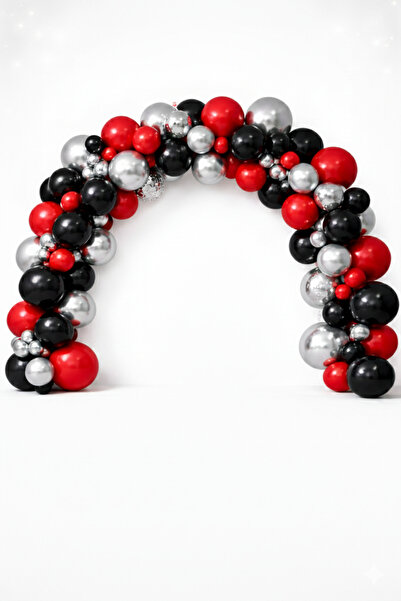 party mix Araba Balon Zinciri Seti 65 Adet – Kırmızı Siyah Gümüş Balonlu Doğu...
