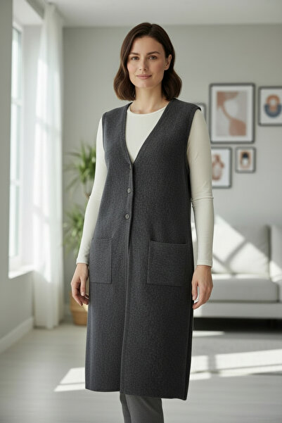 ENDAMIM Women's Boat Neck Acrylic Plain Pattern Belted Relaxed Knitwear Vest