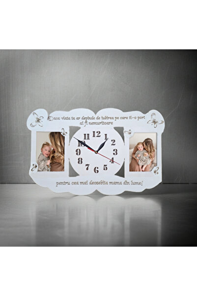 damoro Wall clock with 2 photo spaces, personalized Mother's Day gift. Natura...