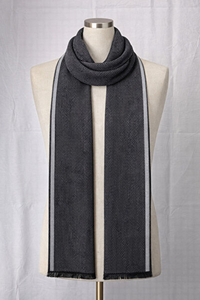 Dervişan İpekçilik Siyah Beyaz Mikro Desen SAF Kaşmir kaşkol/atkı