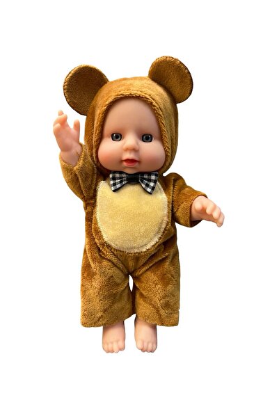 JPT Păpușă bebeluș moale din cauciuc 17 cm cu costum de urs