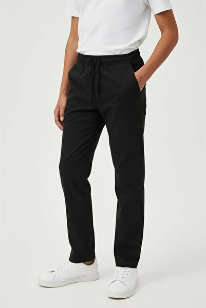 LOOKS KİDS Boy's Black Linen-Look Cotton Trousers with Elastic Waist