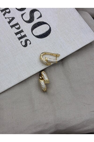 Hedef Bijuteri Gold Color U Shape Lock Detailed Zircon Stone Earrings Cm131