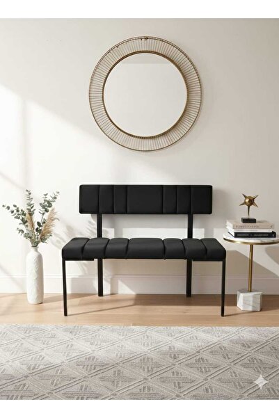 ÖZCAN METAL Metal Siyah Ayaklı Sırtlı Mutfak Salon Antre Yatak Odası Balkon P...