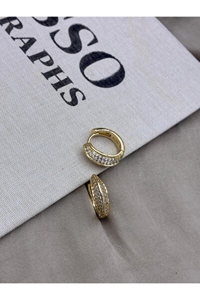 Hedef Bijuteri Gold Color Zircon Stone Thick Hoop Earrings Cm140