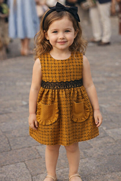Fairystory New Season Girls' Mustard Dress with Pockets