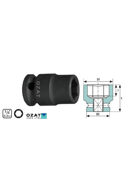 Özat 1/4'' 6-sided impact socket head, short 3/8''