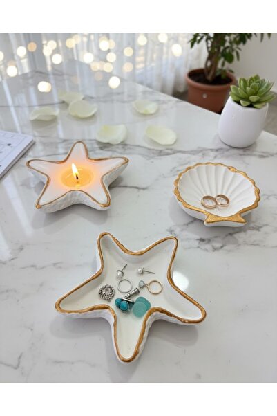 VESTA Concept مجموعة ديكور بحرية مكونة من 3 قطع: حامل مجوهرات على شكل محار ون...