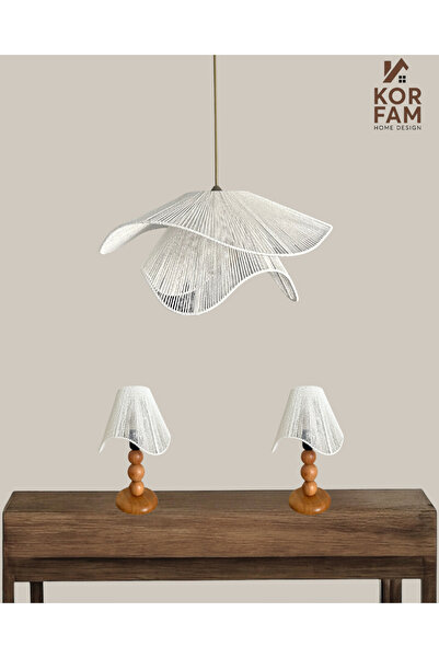 KorFam BREEZE Modeli Avize & Abajur Set - Hasır El Yapımı Bohem Avize 2'li Ah...