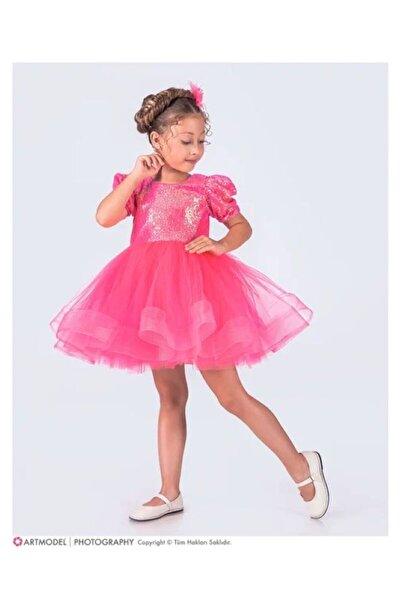 Esterella Φόρεμα Kikidi με κοντό μανίκι με παγιέτες για κορίτσια με φούστα Tu...