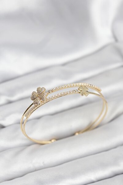 Inure Jewelry Brass Gold Color Clover Model Women's Bracelet