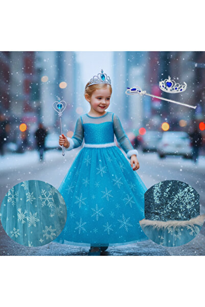Parti Selesi Костюм на замръзналата Елза с наметало Синя рокля за момичета Ко...