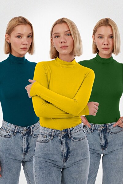 Ventuno Giyim 3-Piece Advantage Set Women's Long Sleeve Half Turtleneck Bodysuit