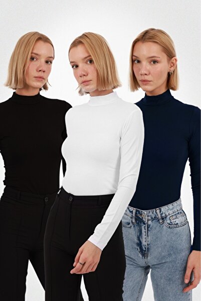 Ventuno Giyim 3-Piece Advantage Set Women's Long Sleeve Half Turtleneck Bodysuit