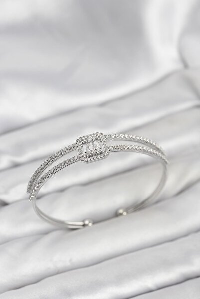 Inure Jewelry Brass Silver Color Baguette Model Women's Bracelet