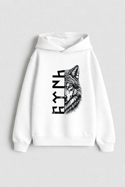 MODA Hanorac cu glugă turcesc Bozkurt, scris în limba Gokturc, cu imprimeu al...