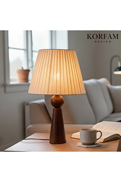 KorFam Beige linen fabric headed wooden lampshade