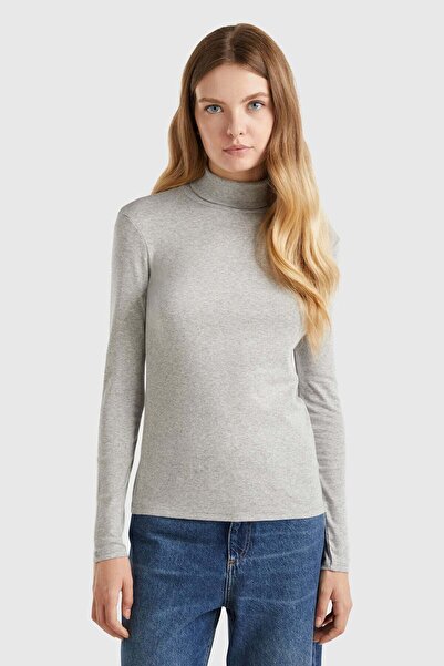 United Colors of Benetton Сіра жіноча / дівчача 100% бавовняна футболка з дов...