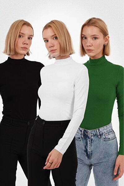 Ventuno Giyim 3-Piece Advantage Set Women's Long Sleeve Half Turtleneck Bodysuit