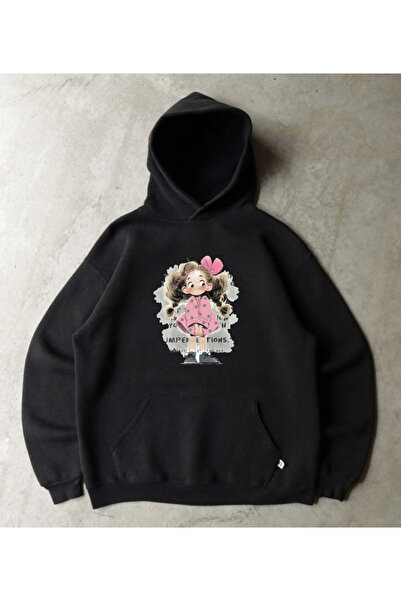 ELNOYA سويت شيرت كاجوال بأكمام طويلة للجنسين باللون الأسود مكون من مطبوع خيوط...