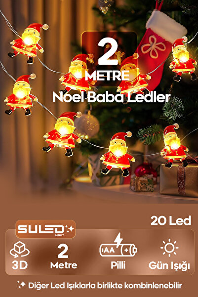 SULED Noel Baba Figürlü Ledler 2 Metre Pilli Süsleme Ledi 20 Led 3D Oda Ağaç ...