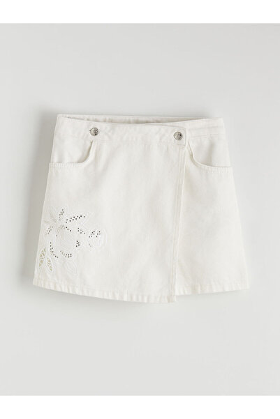 LC Waikiki Κοριτσίστικη τζιν φούστα σε χρώμα εκρού με πέτρες