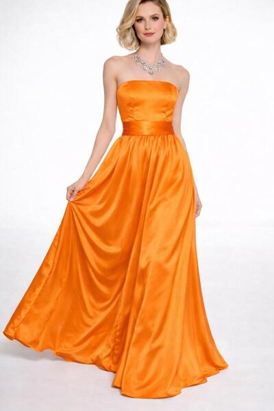 SERAVENZA COUTURE Maxi Boy Saten Şık Straplez Davet Elbisesi COU-7