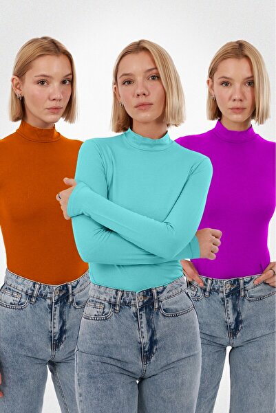 Ventuno Giyim 3-Piece Advantage Set Women's Long Sleeve Half Turtleneck Bodysuit