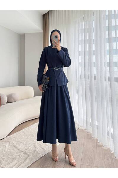 Molly Nelly Kadın Süet Dokulu Belden Oturtmalı Kemerli Takım