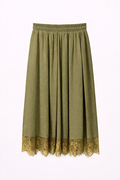 Mixray 4806 Fusta modală cu detalii din dantelă pentru femei, kaki