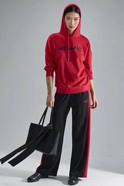 Hiccup Modal Textured Hooded Embroidered Long Wide Leg Double Suit Berşan Col...