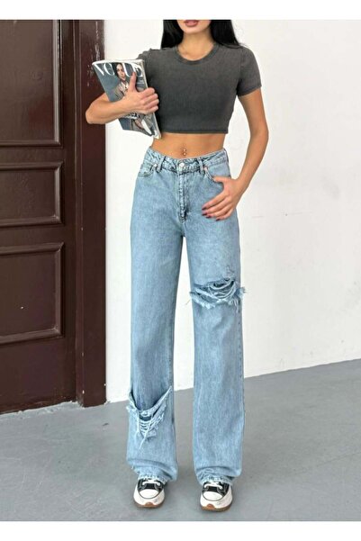 ADAMODA.RO Wide leg jeans with asymmetric design