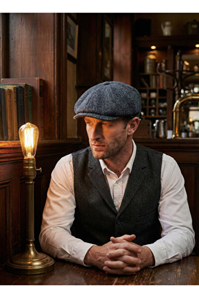 emybox Erkek Kaşe 8 Köşe Kasket Şapka Klasik Retro- Peaky Blinders Tarzı Lastikli Standart Beden