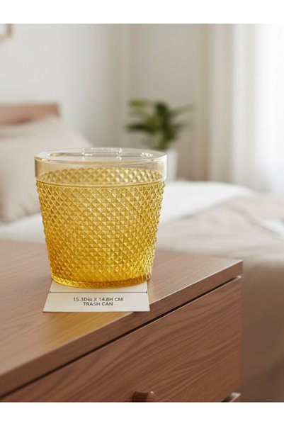 ALKHANBASHI Elegant Acrylic Desktop Trash Can with Lid – 15.03 DIA × 14.8 cm