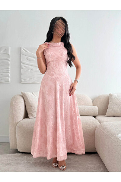 BRATO Long pink lace dress