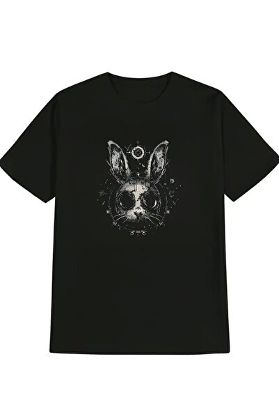 Oceanwear Gothic Rabbit Printed Crew Neck Short Sleeve Plain Unisex Black Tshirt