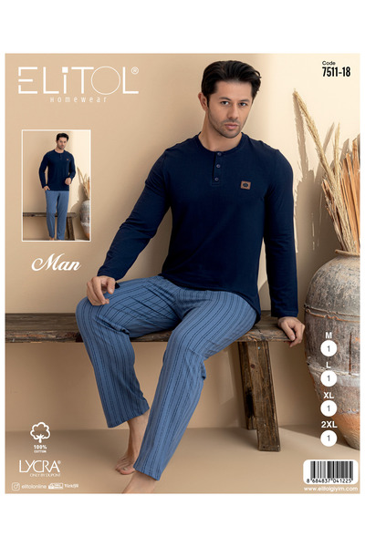 ELİTOL Men's Front 3 Button Pajama Set