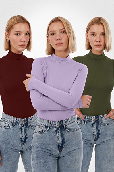 Ventuno Giyim 3-Piece Advantage Set Women's Long Sleeve Half Turtleneck Bodysuit