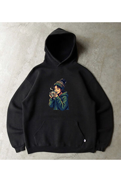 ELNOYA سويت شيرت مريح بأكمام طويلة للجنسين باللون الأسود مكون من مطبوع خيوط م...