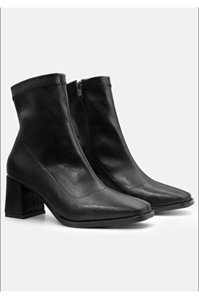 DS AYAKKABI Kadın Kadın Bot Küt Burunlu Streç Topuklu Kadın Bot
